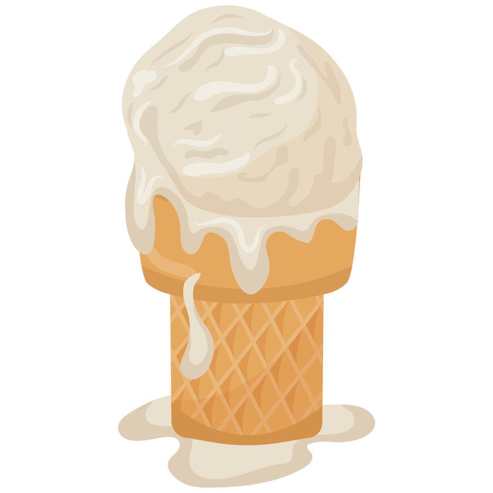 icon of white vanilla ice cream in a waffle cup, for various summer designs vector