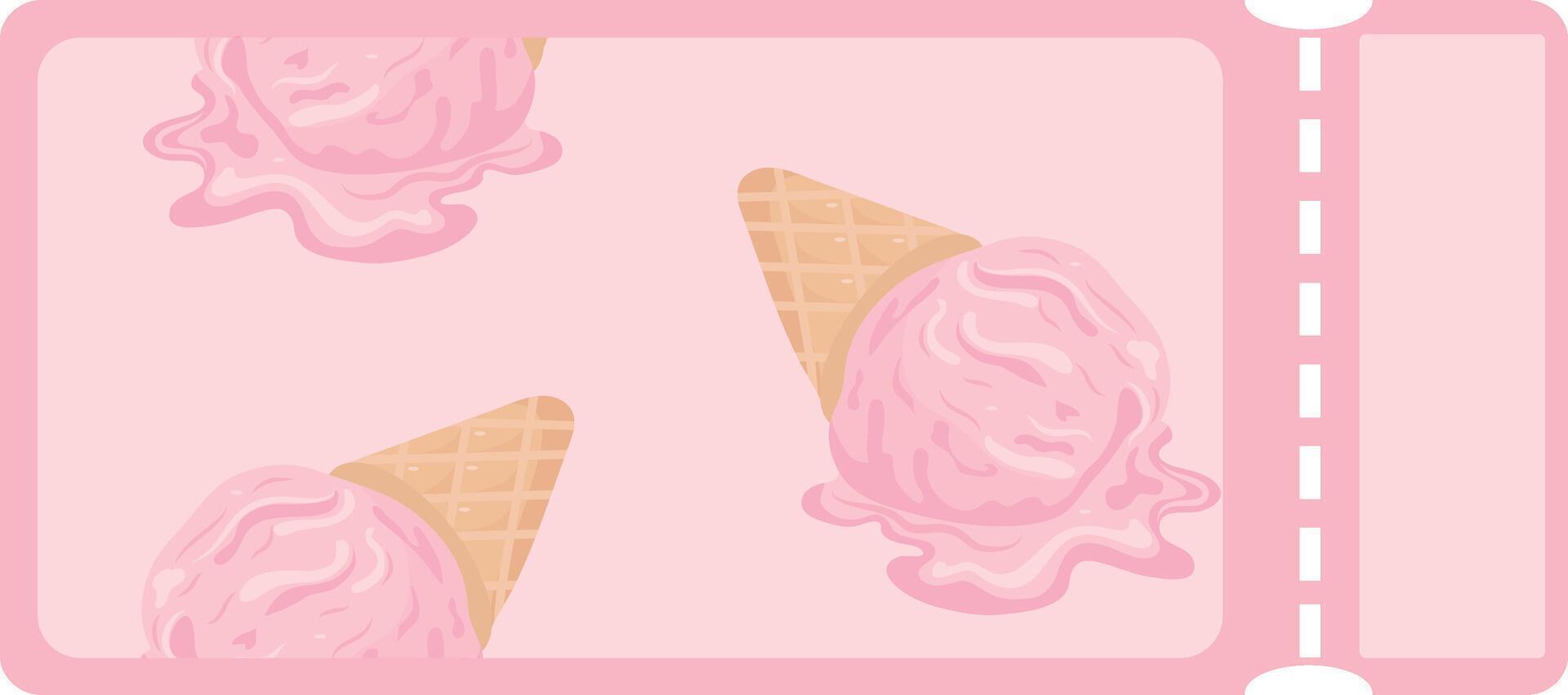 pink coupon template with strawberry ice cream scoops in a waffle cone vector