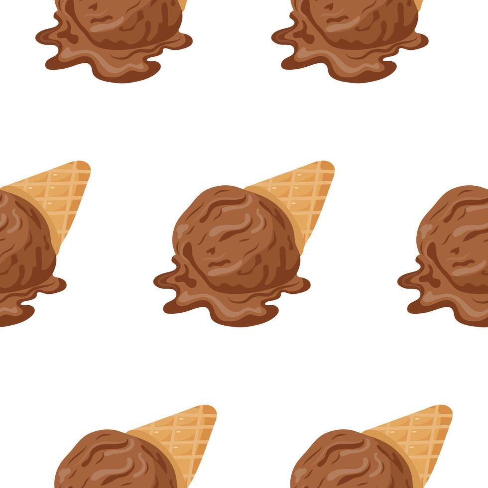 pattern with icon of waffle cup with melting chocolate ice cream scoop for various summer design vector