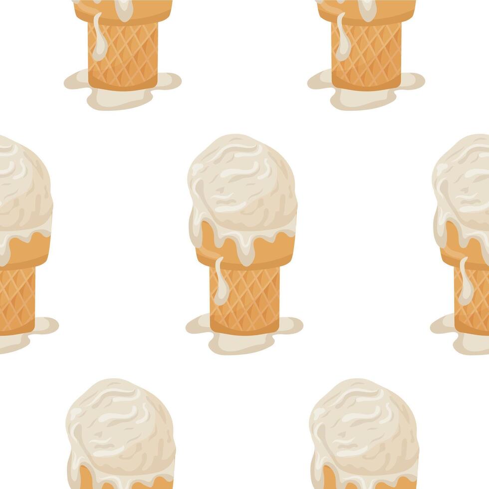 pattern with an icon of white vanilla ice cream in a waffle cup, for various summer designs vector