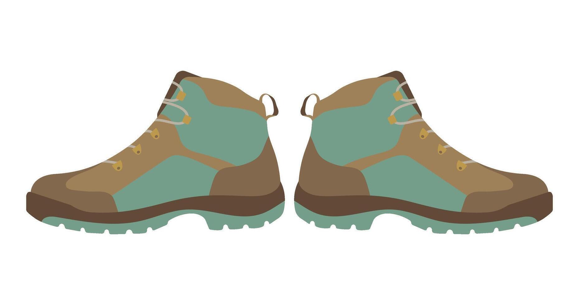 Isolated Illustration of Hiking or hunting Boots in Earth Tones. Boots in earthy green and brown tones, designed for outdoor activities vector