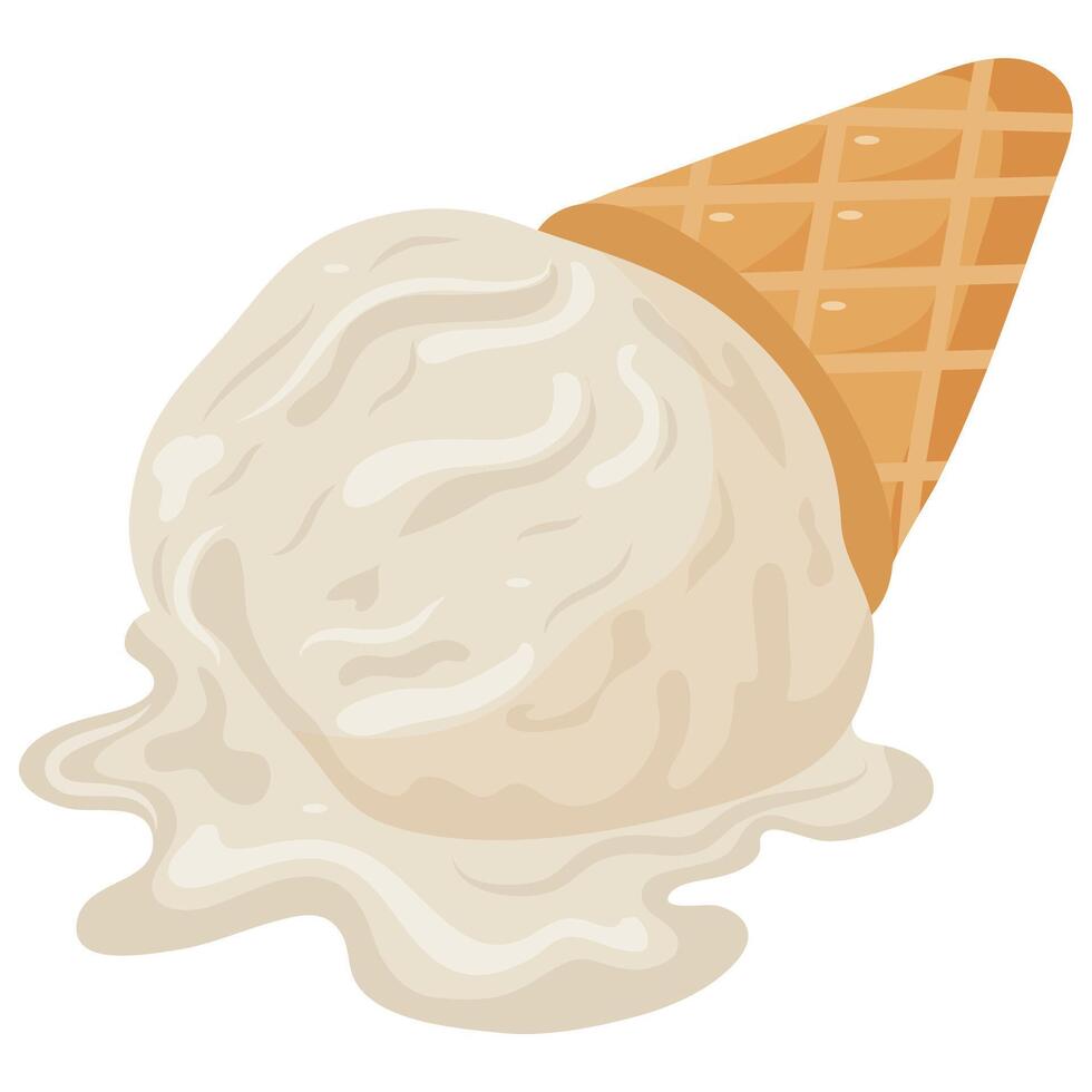 icon of a waffle cup with a scoop of white vanilla ice cream melting, for various summer designs vector