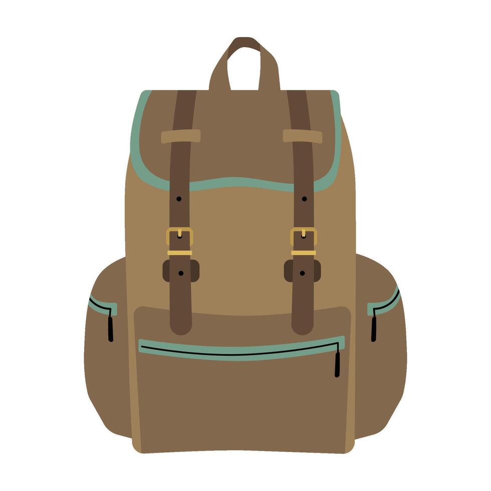 Brown hunting or hiking backpack isolated illustration. Simple and practical design ideal for travel, school, or hiking vector