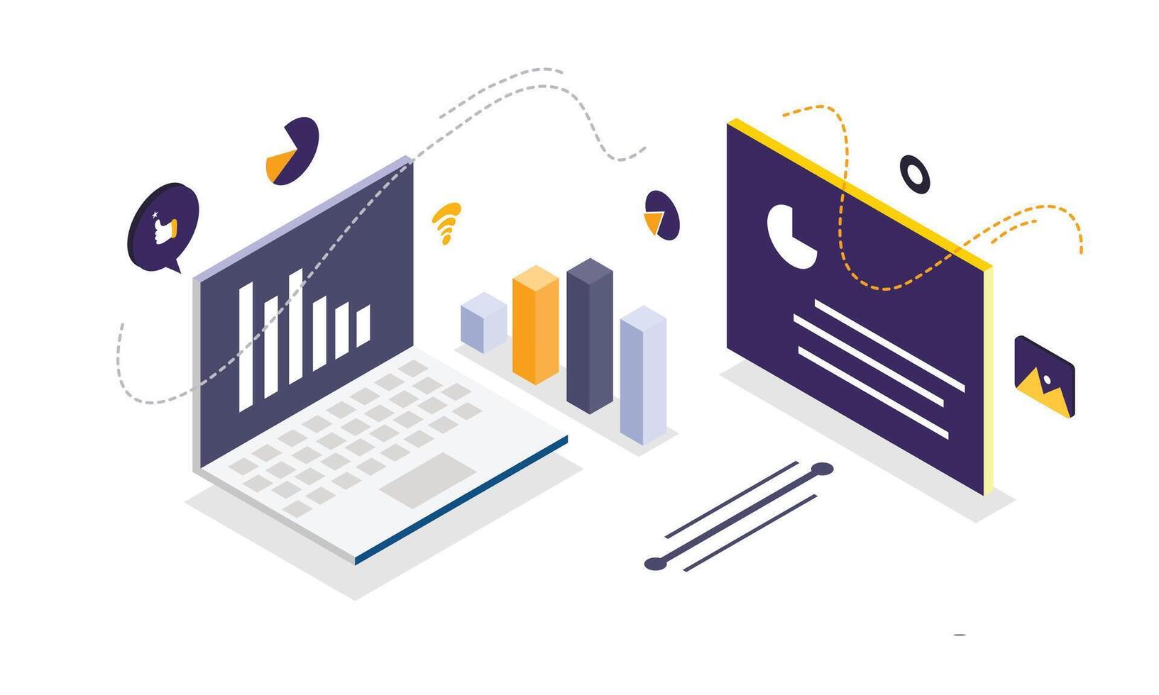 isometric business design with computer vector