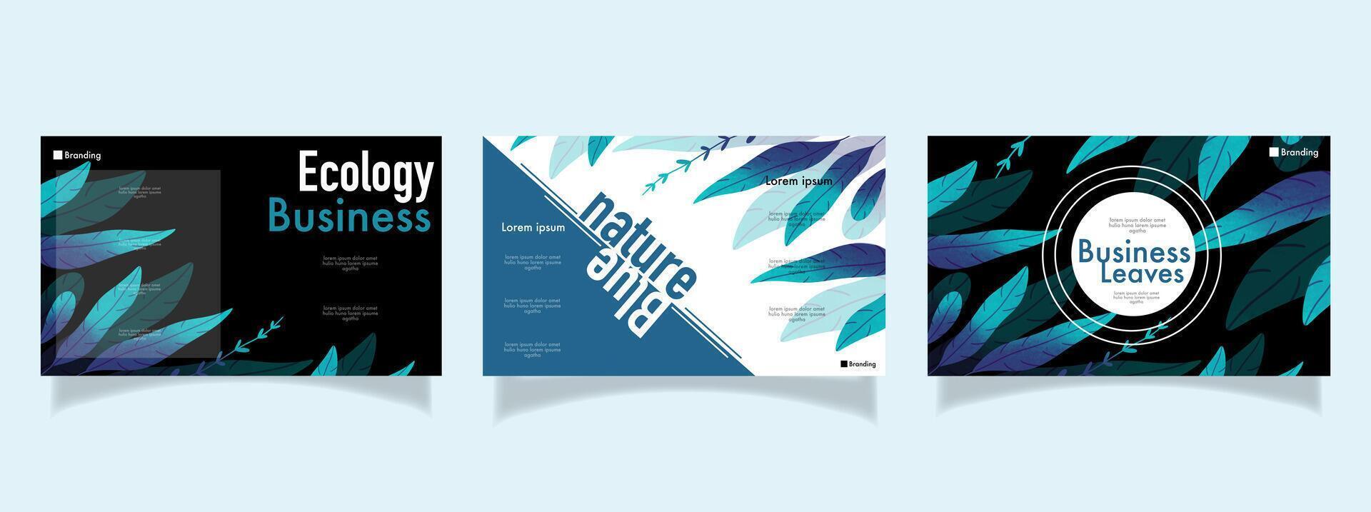 Three brochures with blue and green leaves vector