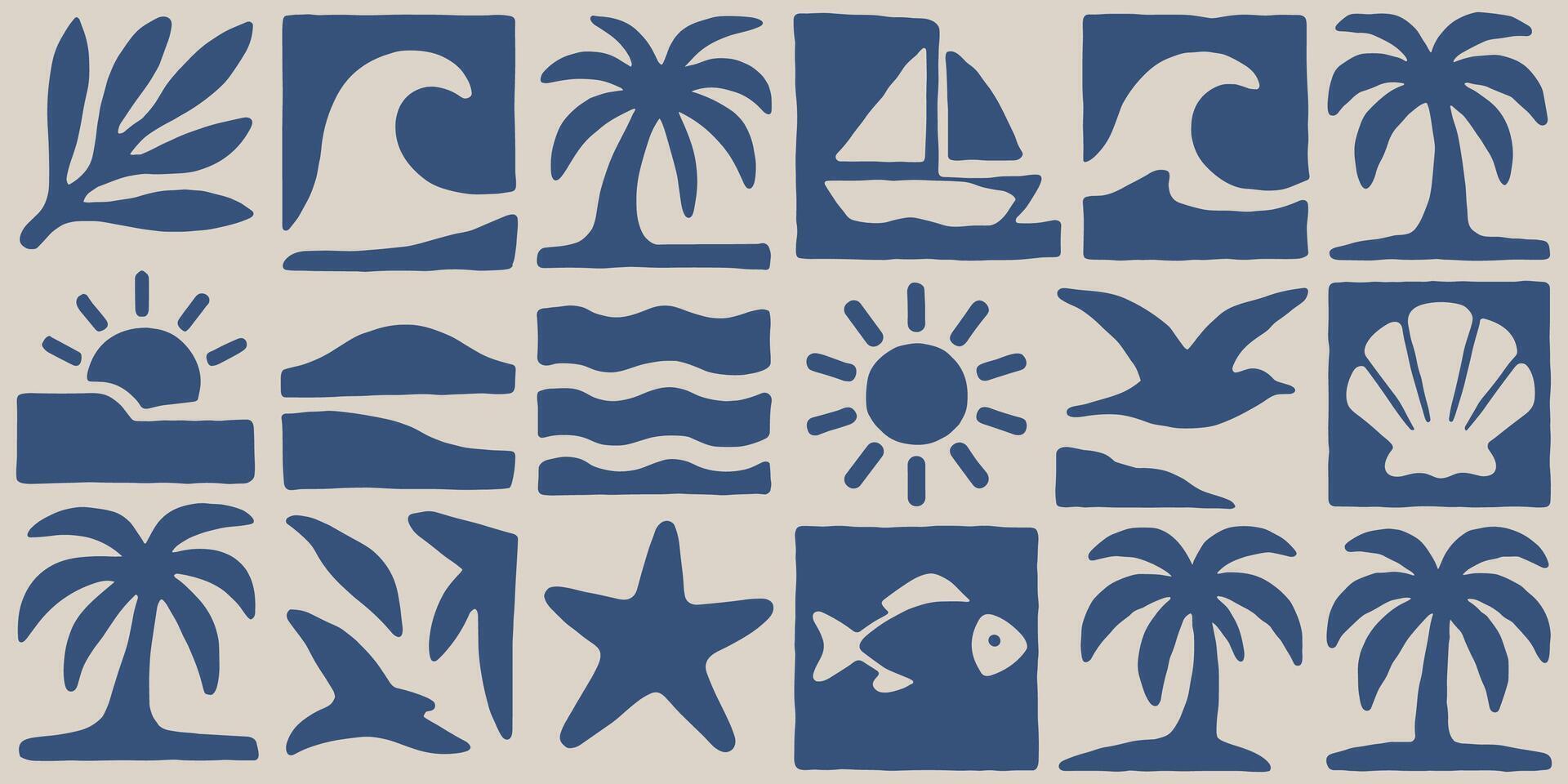 Decorative summer pattern featuring stylized ocean and beach elements creating a playful holiday vibe for design projects vector