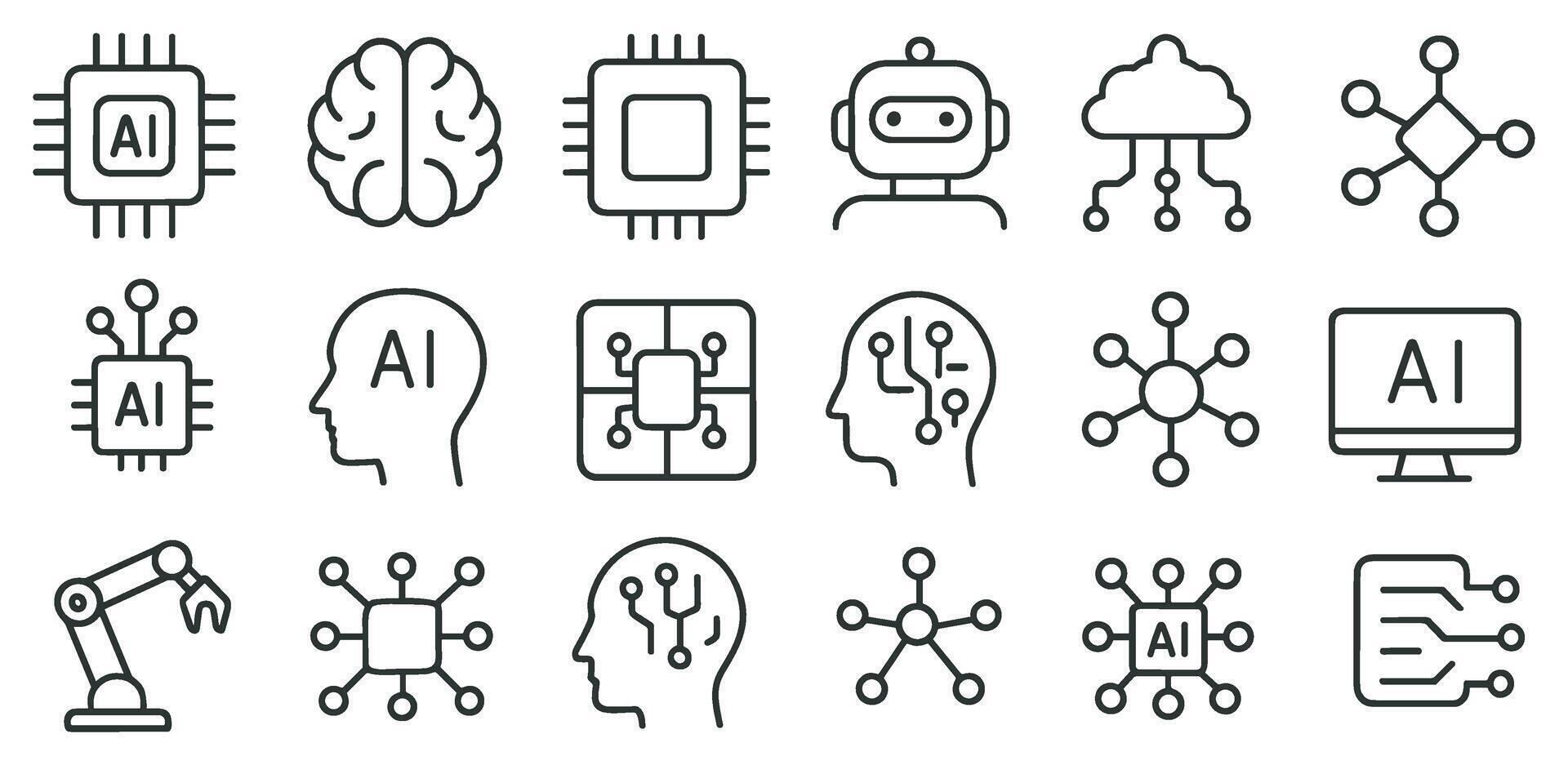 Artificial intelligence line icons collection showcases the cutting-edge world of technology vector