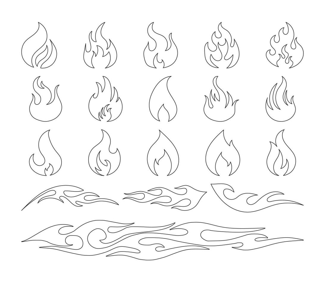 Collection of fire flame outline drawings vector