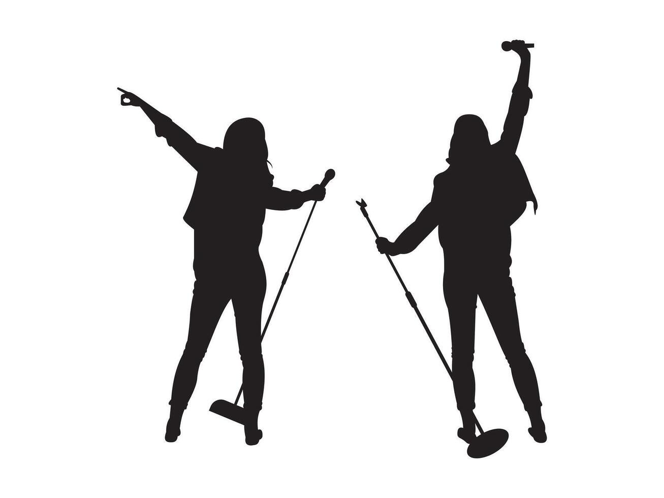 Singer silhouette with raised hand during live performance vector