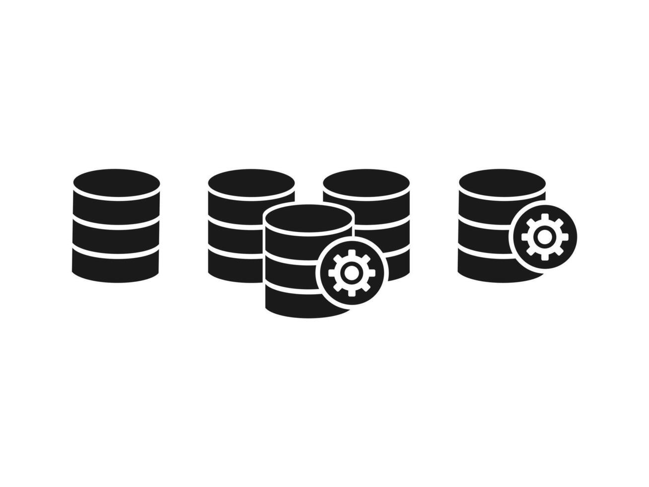Set of black icons representing various database elements vector