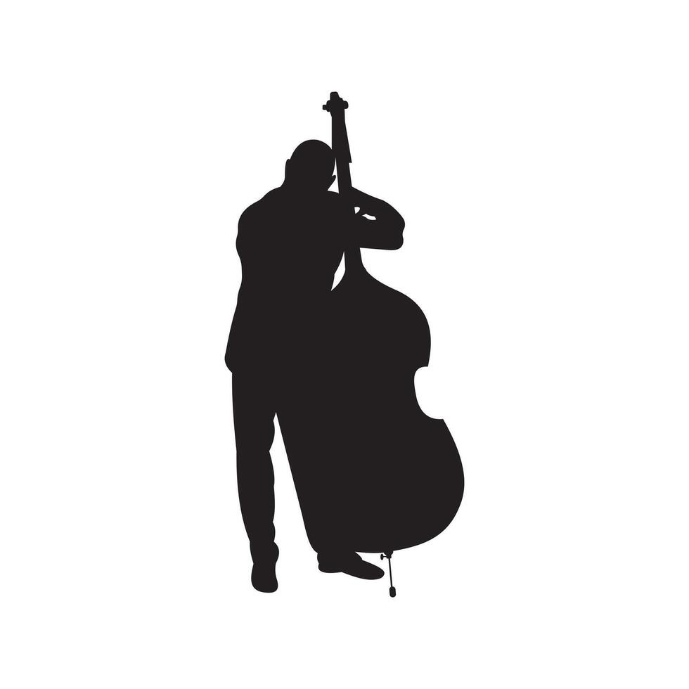 Classic contrabass player silhouette performing on stage vector