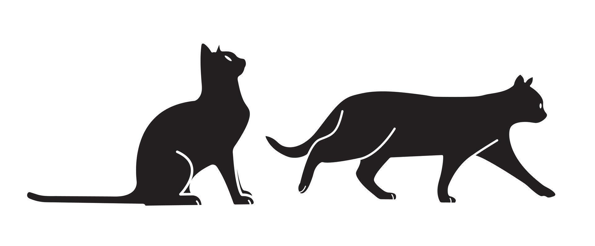 Silhouette of a cat in sitting and walking positions vector