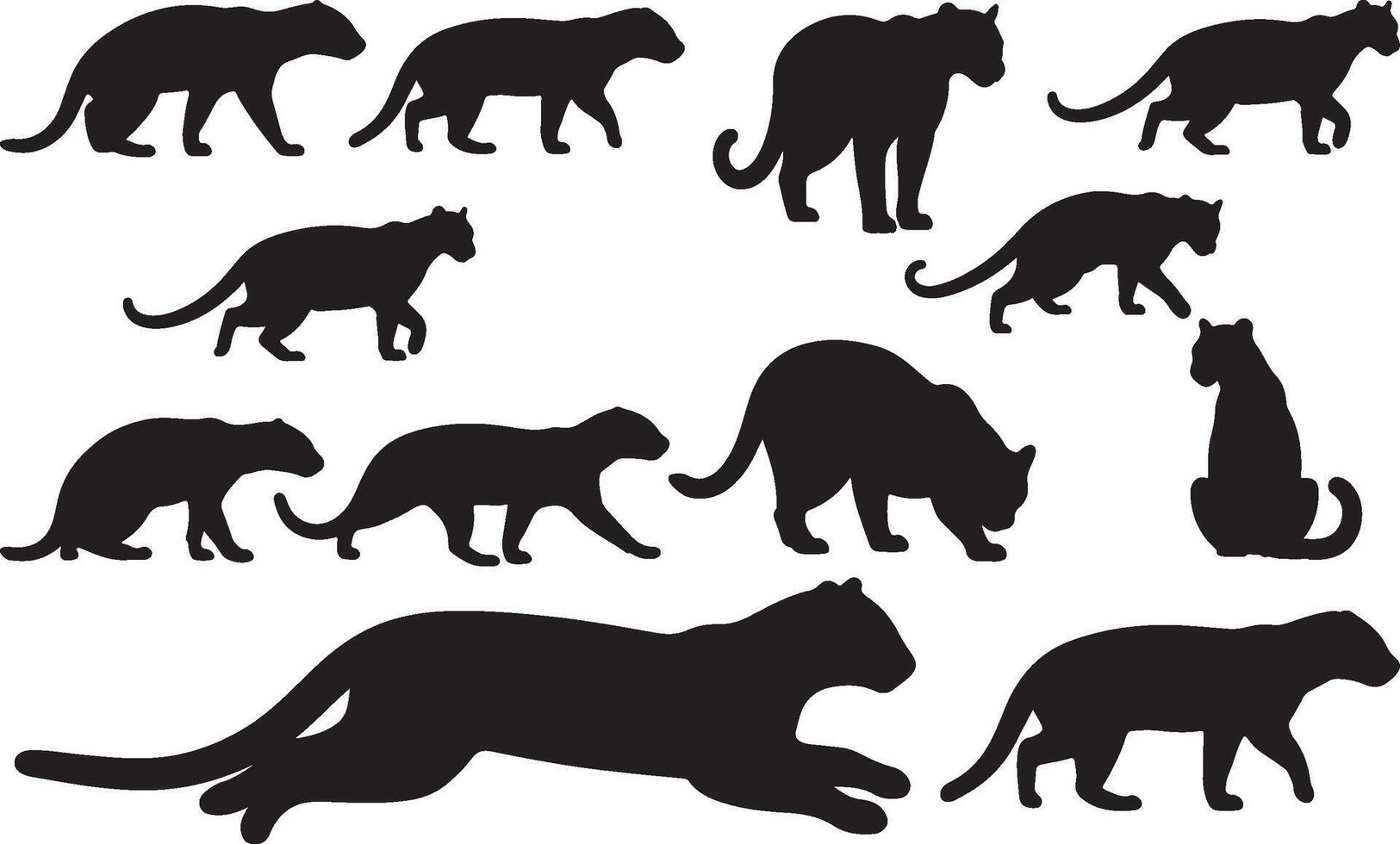 A set of silhouettes of various cats vector