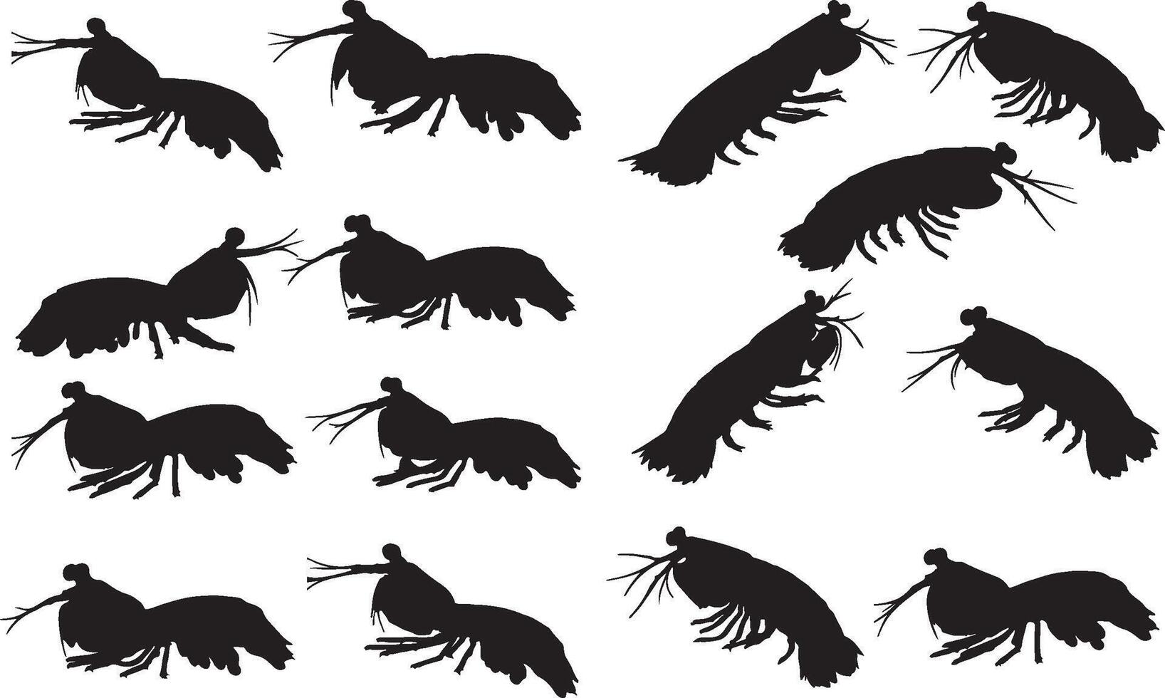 Black silhouettes of shrimp and crabs vector