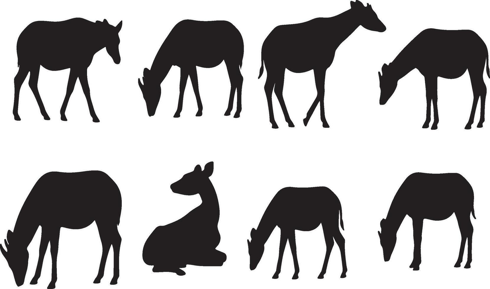 Silhouettes of various animals, including deer, antelope, and giraffe vector