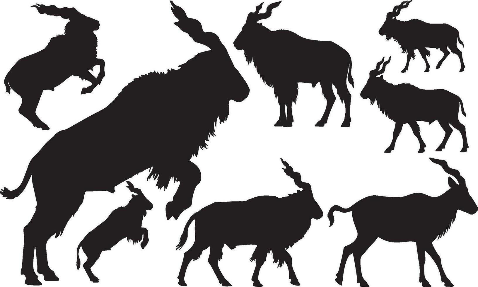 Silhouettes of various animals, including a goat vector