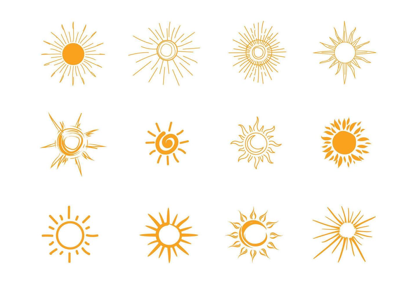 Outline design featuring a set of sun icons vector