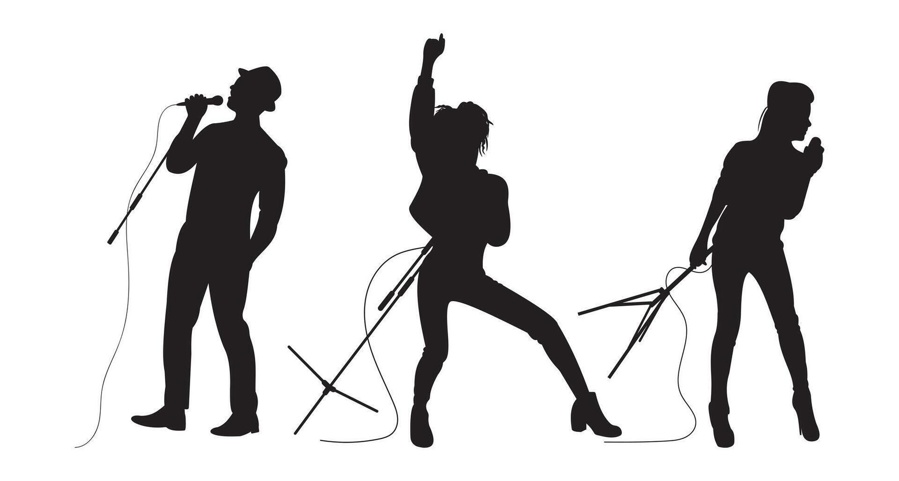 Collection of music singer silhouette performance illustrations vector