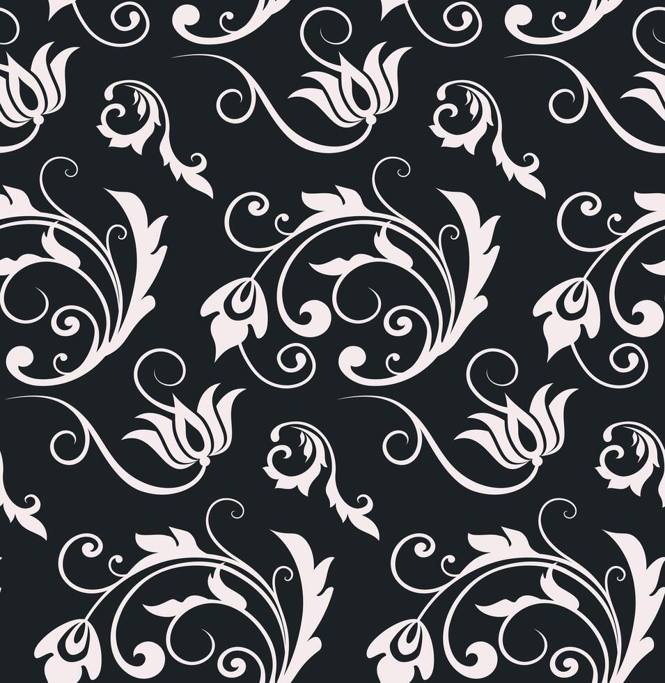 Floral Seamless Ornament Pattern Black Background vector