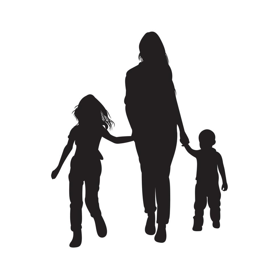 Mom with two kids silhouette family illustration vector