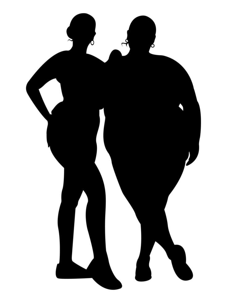 Silhouette of thin and fat women diverse figures vector