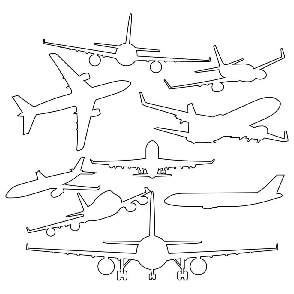 minimal airplane outline set for design vector