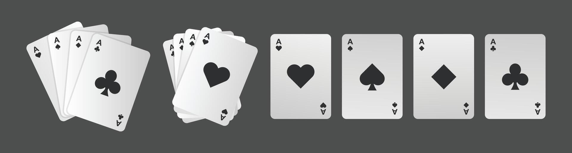 White ace card set flat color style vector