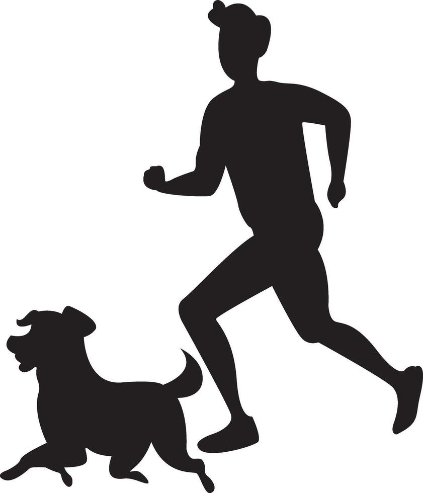 Silhouette of a man running with a dog vector