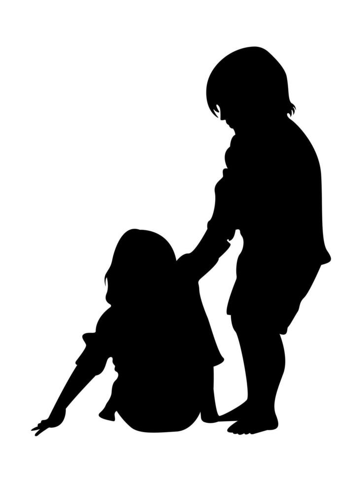 Child silhouette helping someone up from a fall vector
