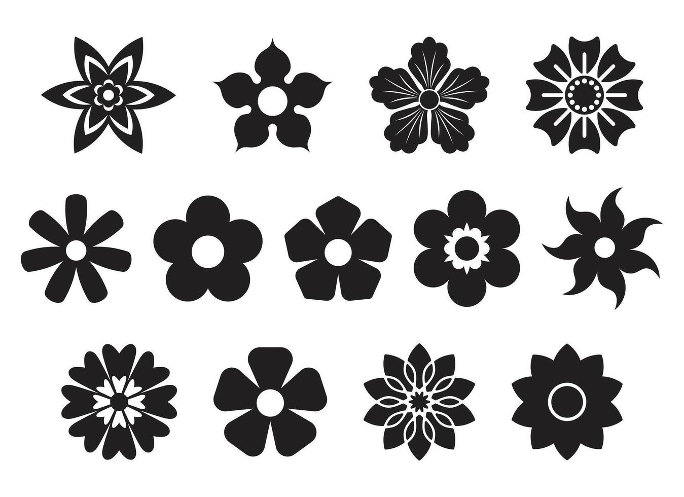 Black Flower Shape Icon Set vector