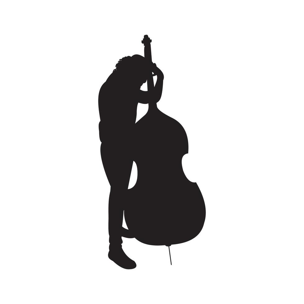 Classical bass player silhouette with upright kontrabass instrument vector