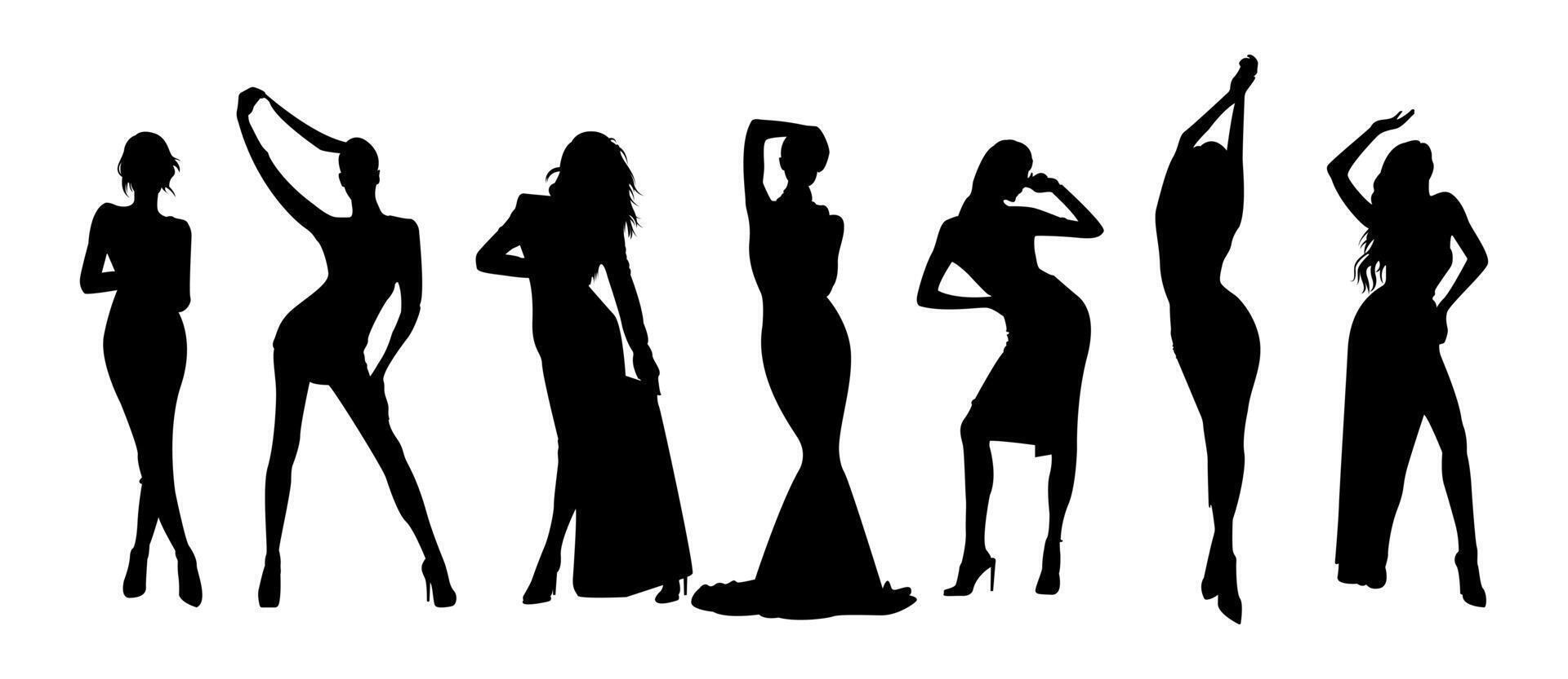 Collection of fashion silhouette women style illustrations vector