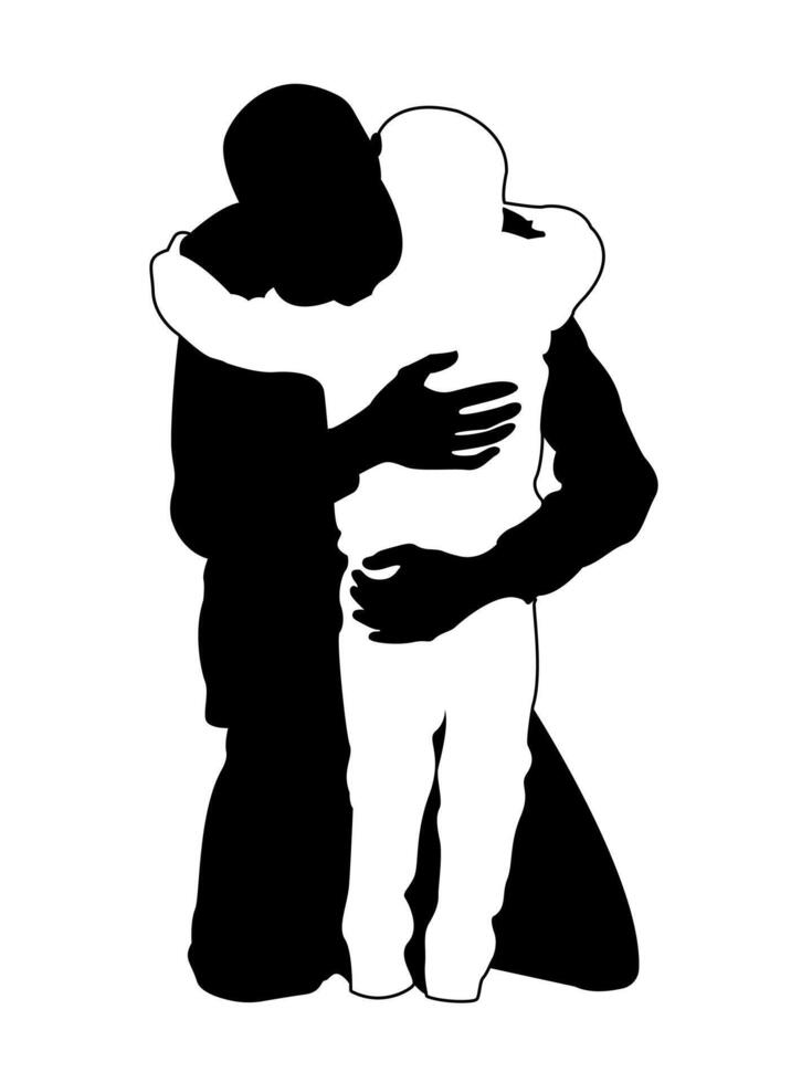Father and son silhouette hugging with love vector