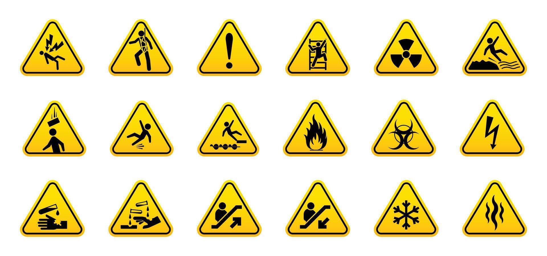 Collection of yellow triangle signs for various warnings vector