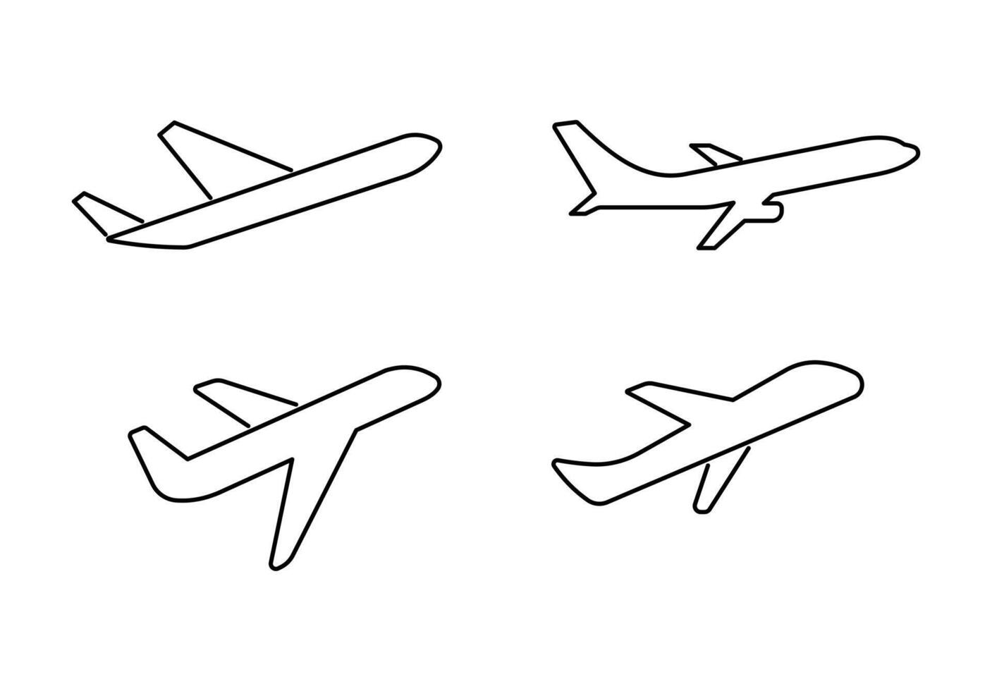 Outlined icon set of plane takeoff vector
