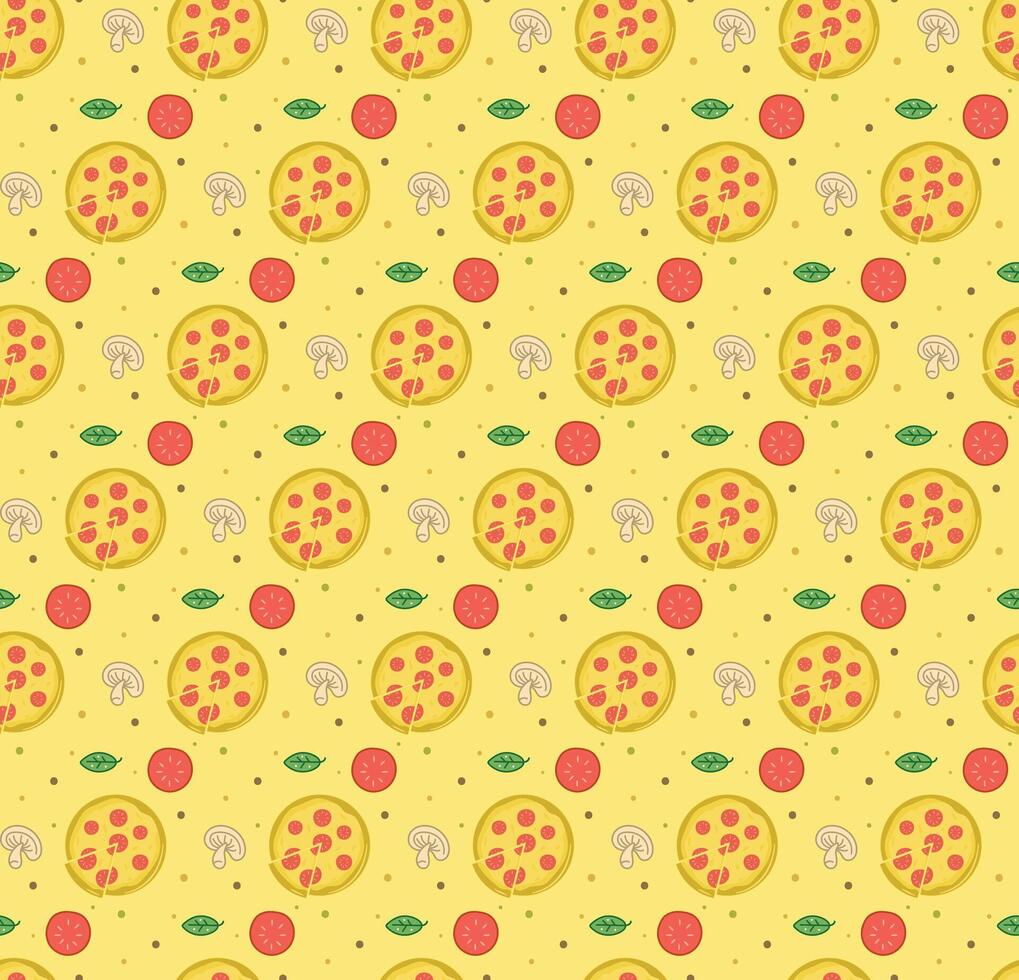 Flat design pizza pattern on yellow background vector
