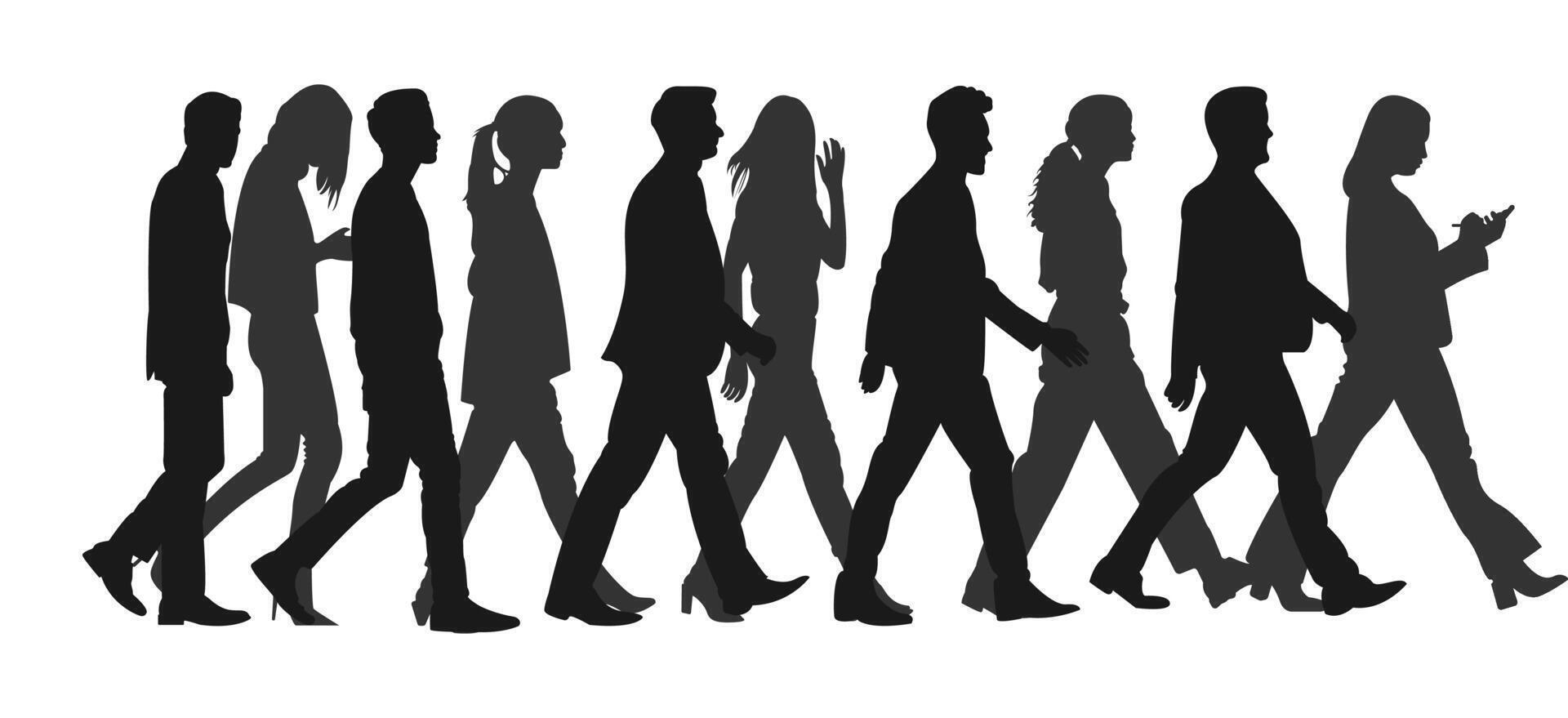 Silhouette illustration of people walking together vector