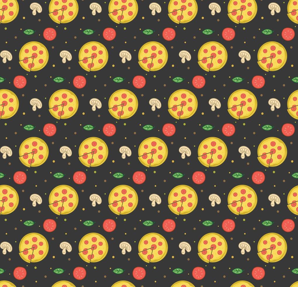 Flat design pizza pattern on black background vector