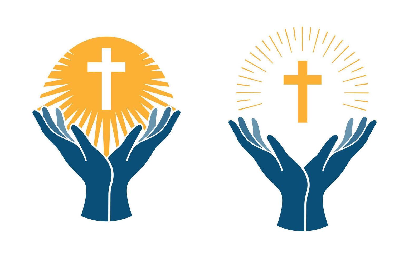 Religious hands holding cross flat style illustration vector
