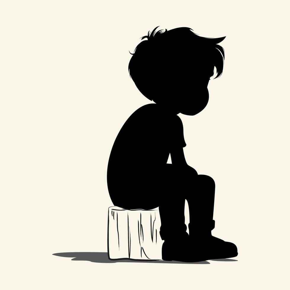 Sitting silhouette of boy in profile vector
