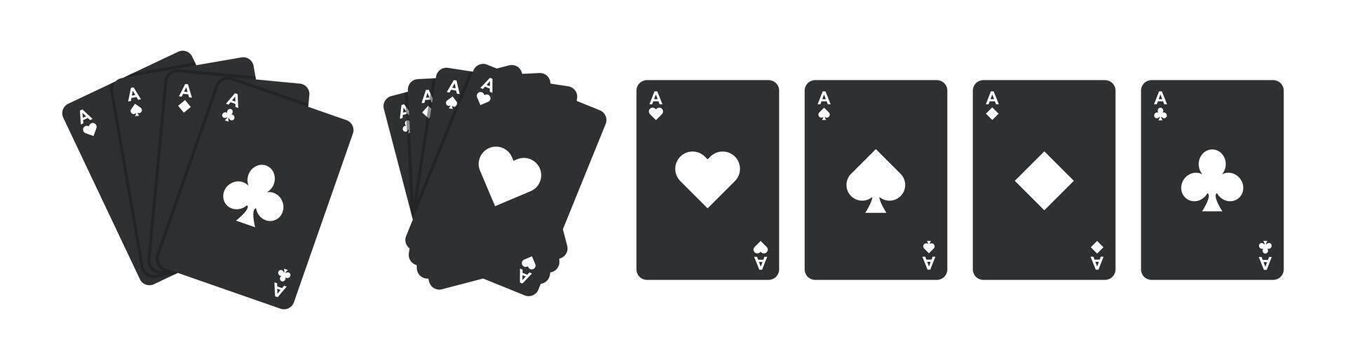 Black flat color design of a set of ace cards vector