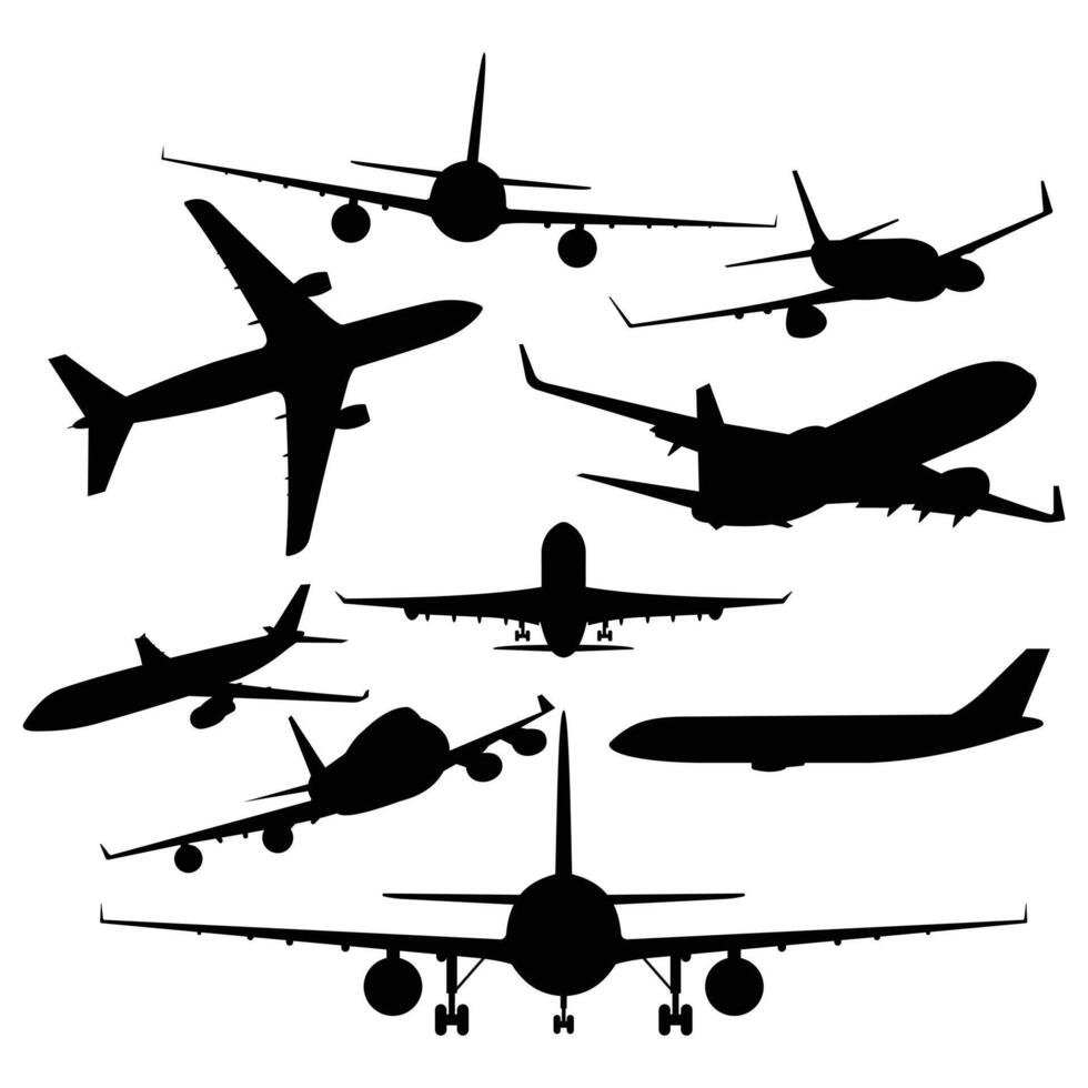 commercial airplane silhouette set vector