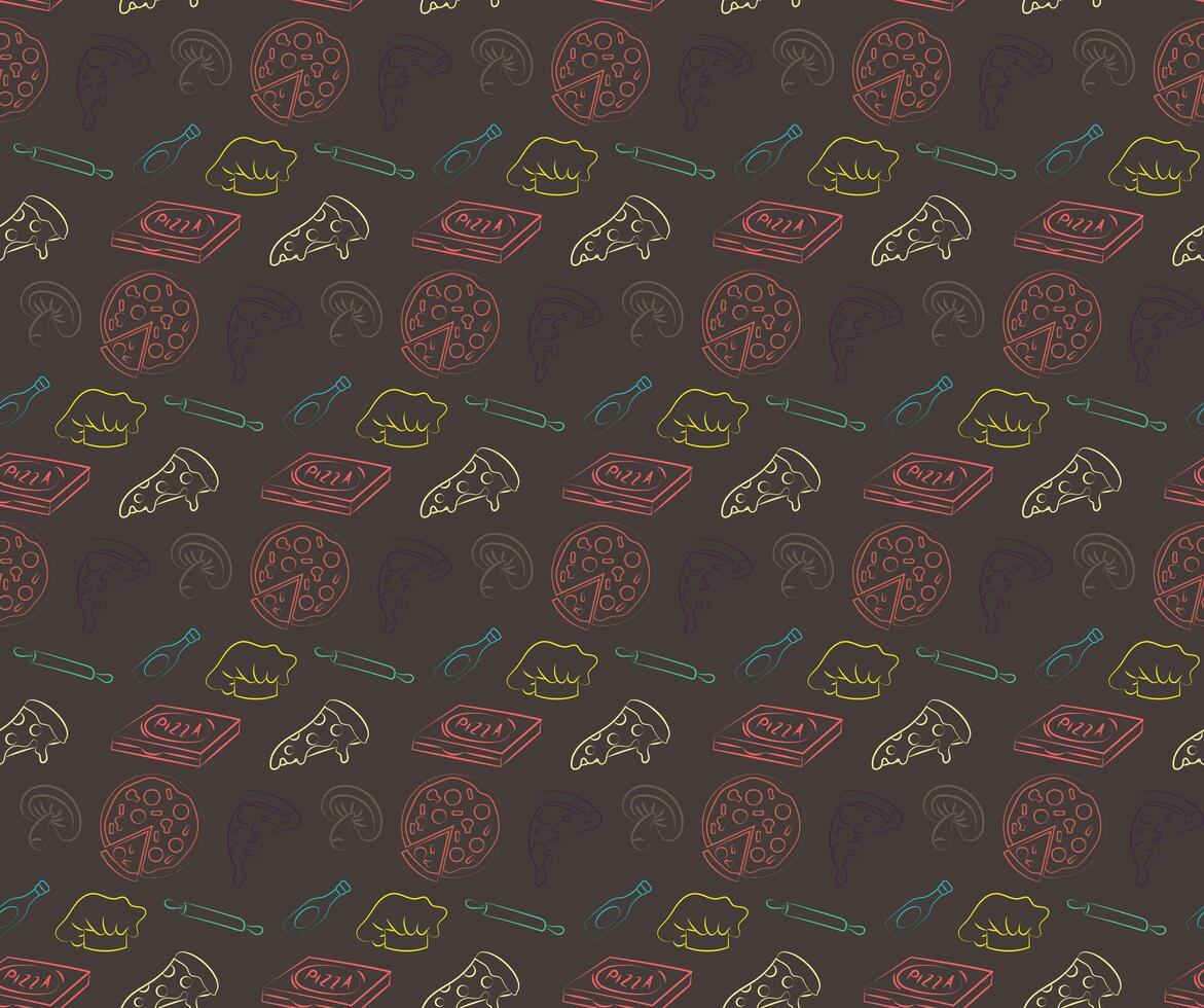 Simple Outlines Pizza Pattern Drawing vector