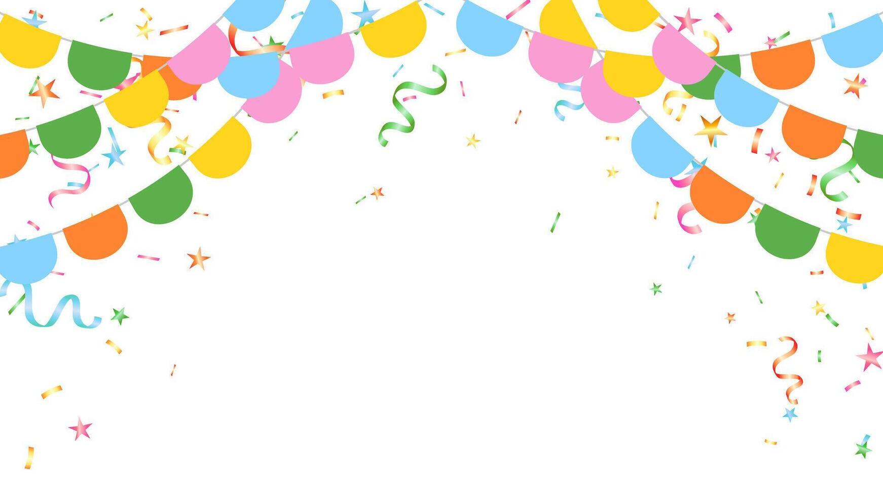 Party festival decoration elements, frame colorful pastel bunting garland flag and confetti vector