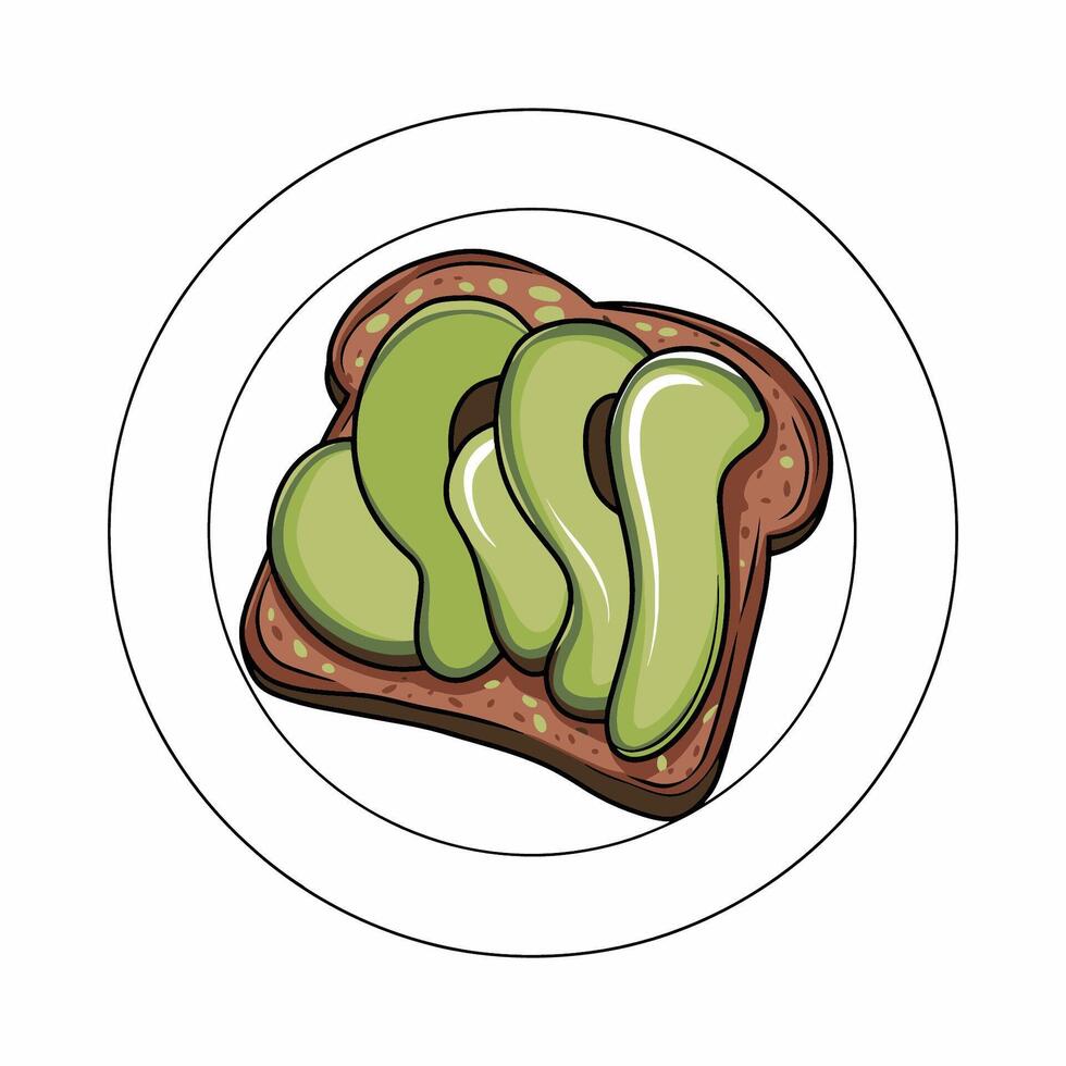 Avocado Toast on Plate Cartoon Illustration vector