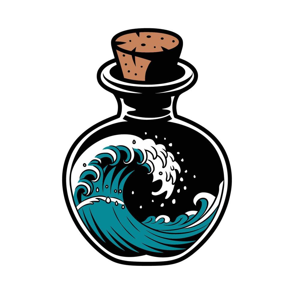 Ocean Wave in a Magic Bottle Illustration vector