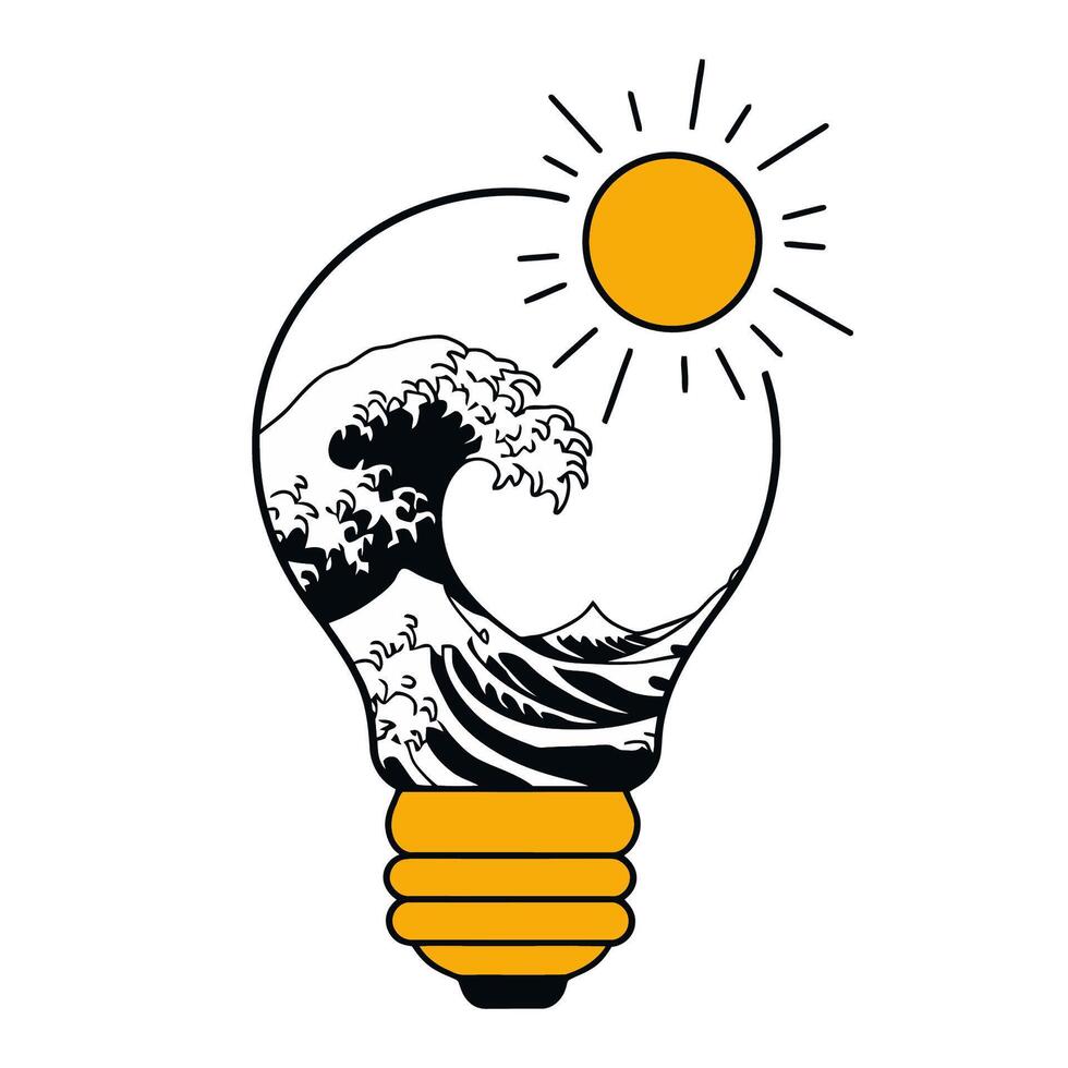 Creative Light Bulb with Ocean Wave and Sun Illustration vector