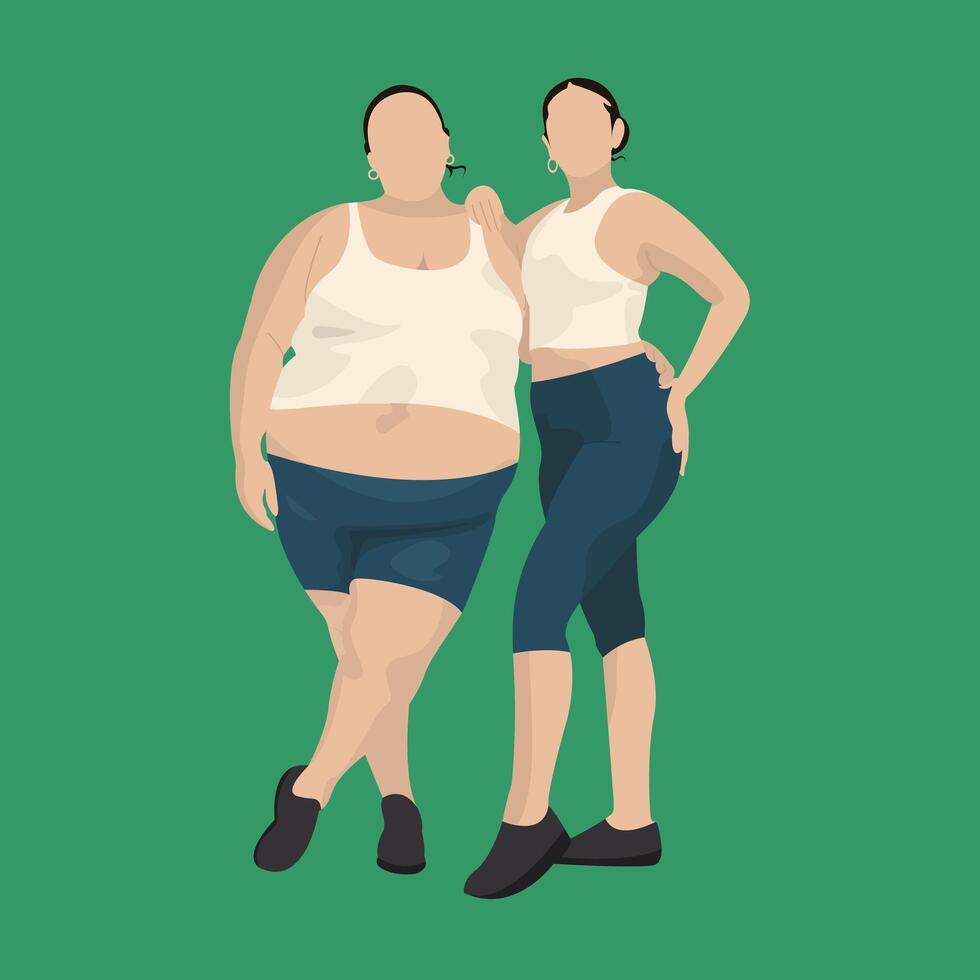 Contrast of thin and fat female figures vector