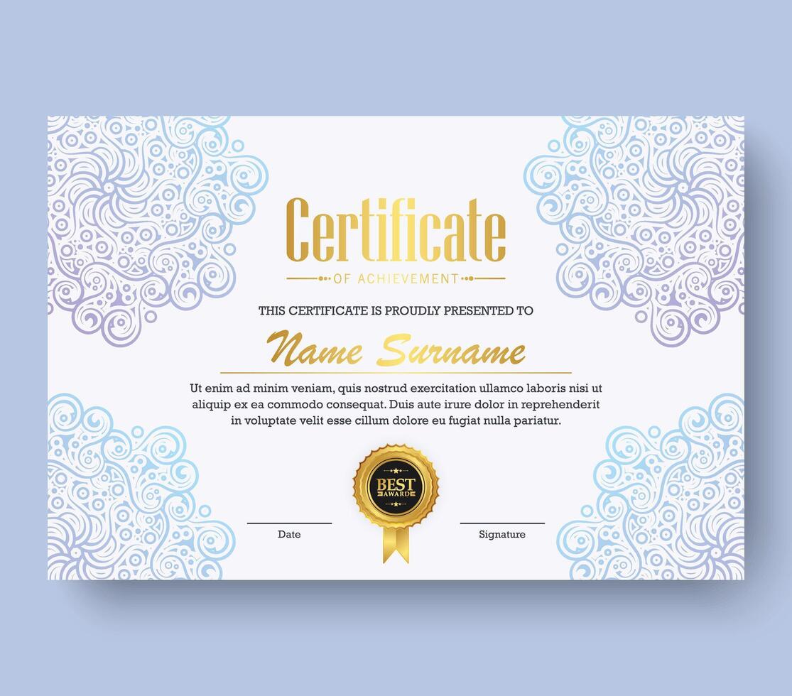 soft color mandala award certificate template vector