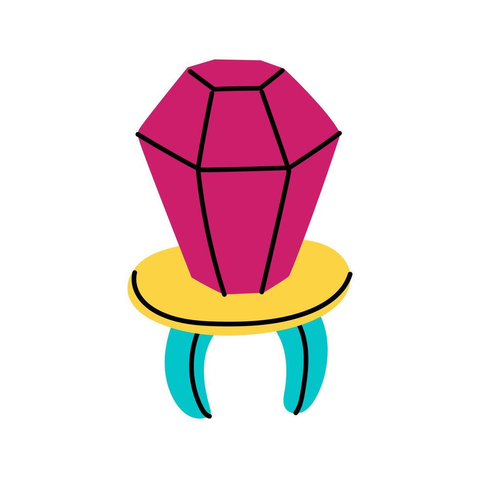Funny children's lollipop on a ring with a large crystal. Flat color illustration. The was created based on sweets from the 90s. Retro 90s, 2000s. Sweets for children. bright insulated candy vector